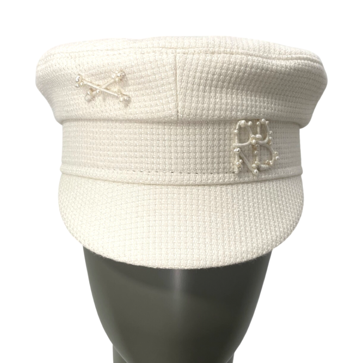 Monogram and pearls embellished Baker Boy Cap