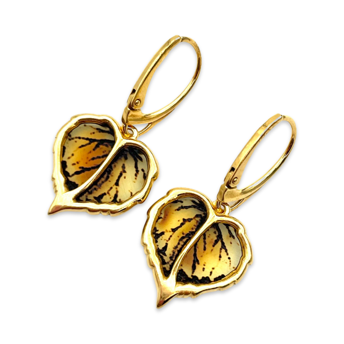 Gold-plated amber earrings Leaf