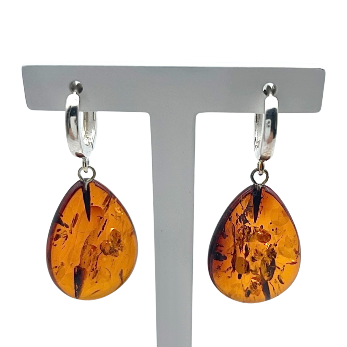 Silver amber earrings