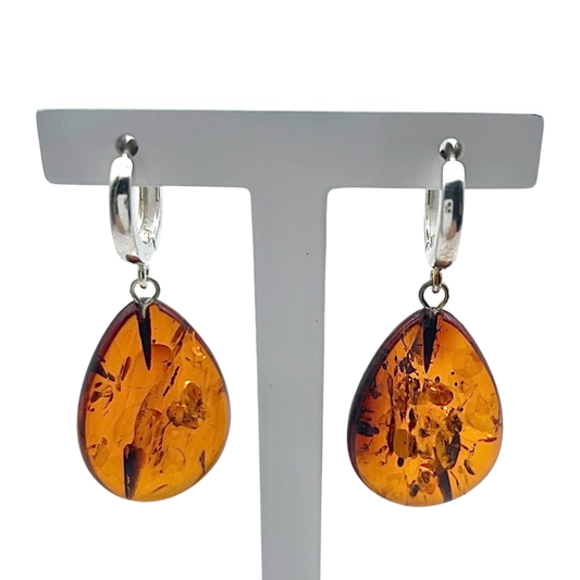 Silver amber earrings