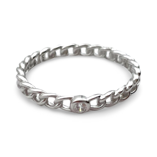 Silver Braided ring with white zircon