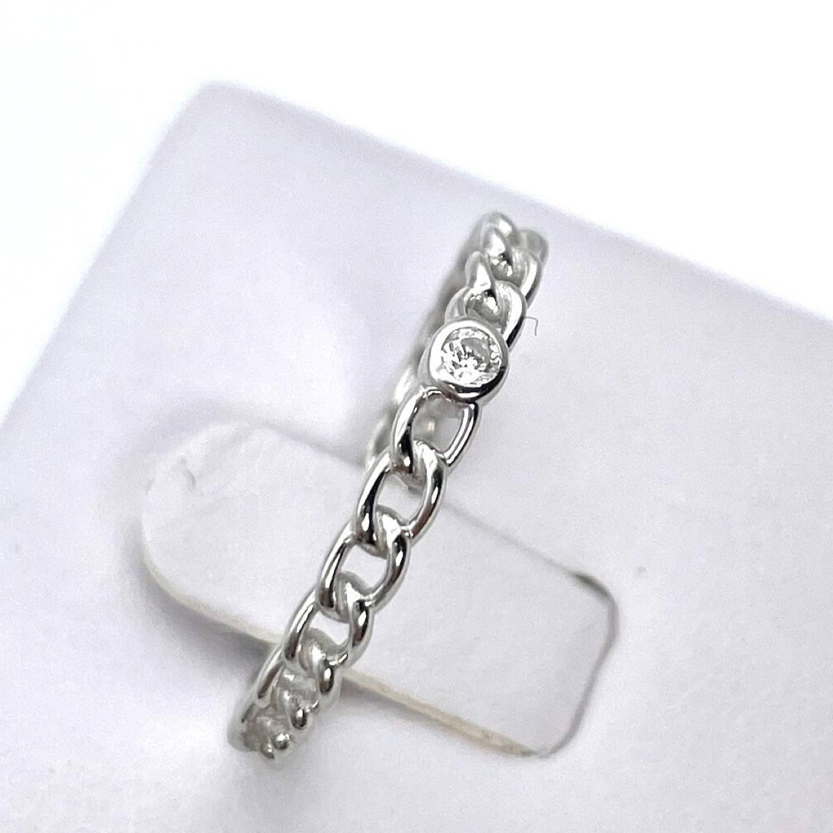 Silver Braided ring with white zircon