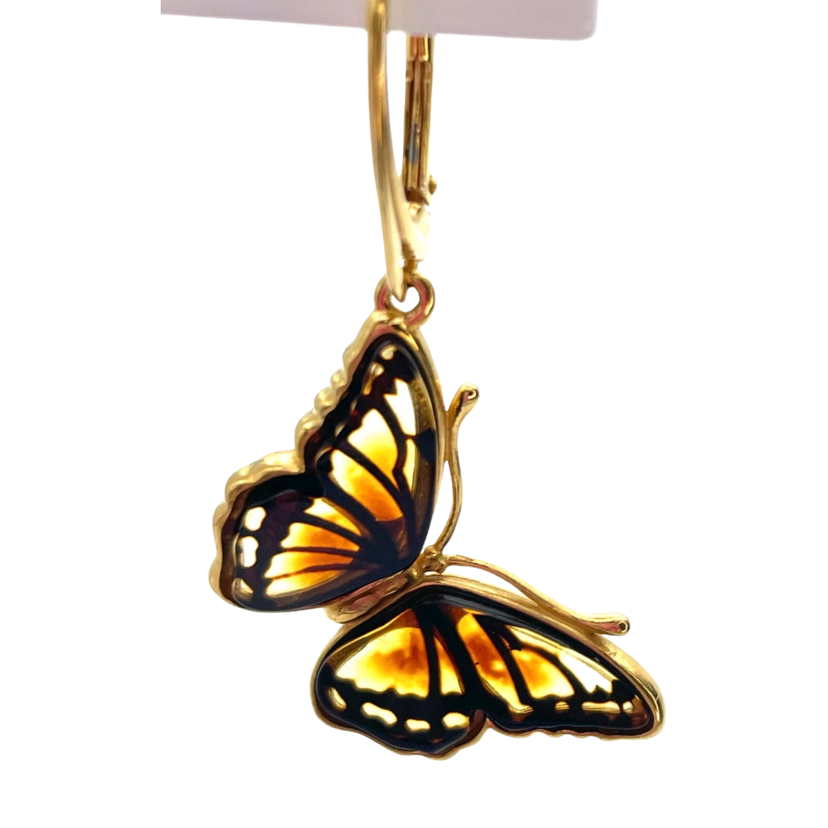 Gold-plated amber earrings Butterfly