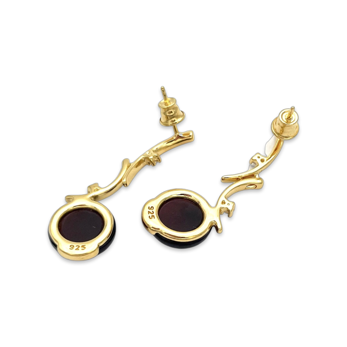 Gold-plated earrings with amber and zircons