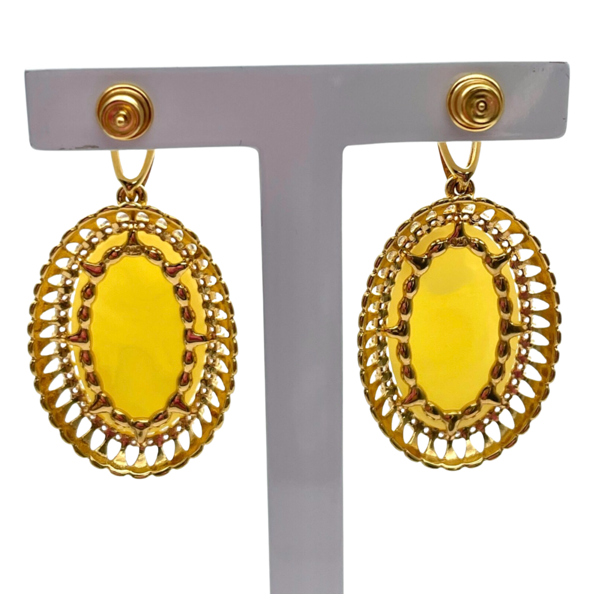 Gold-plated earrings with amber and zircons