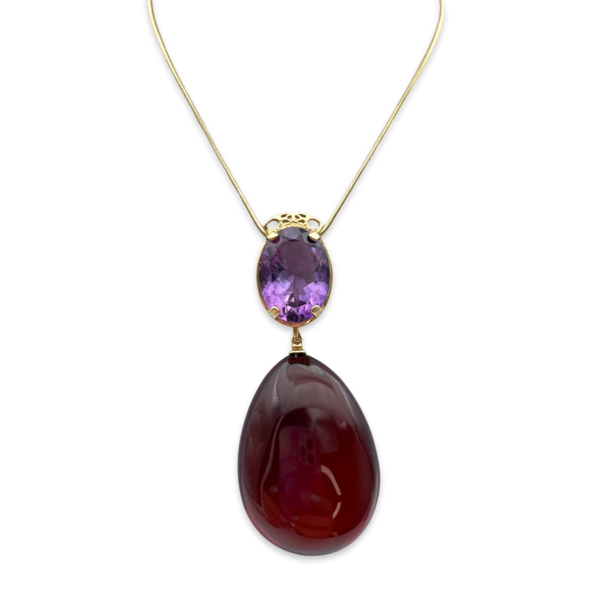 Gold-plated pendant with amber and amethyst