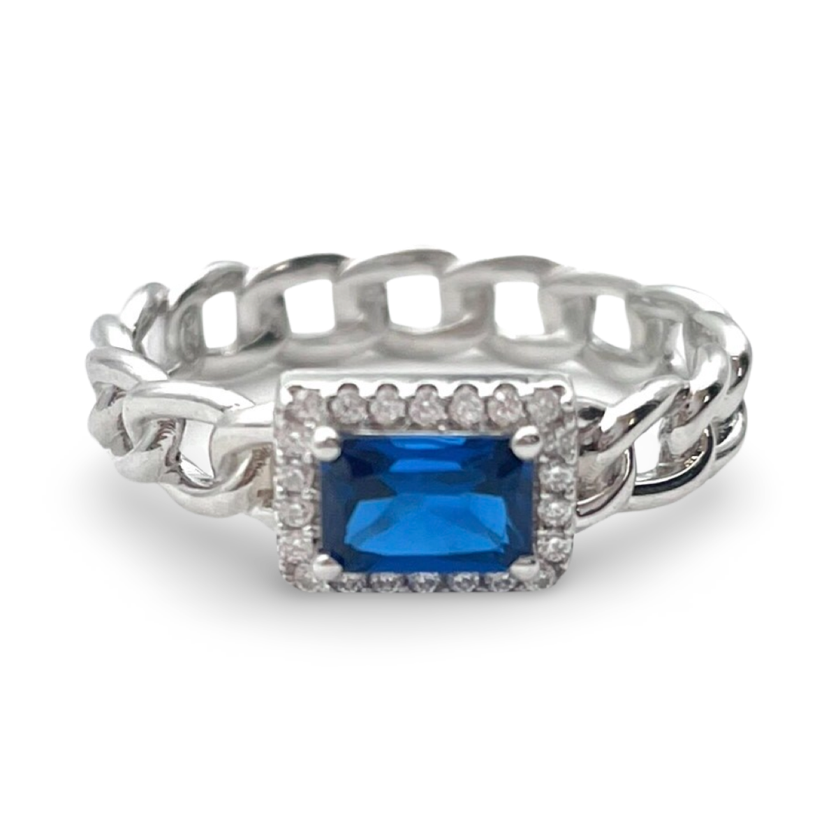 Silver Braided ring with blue zircon