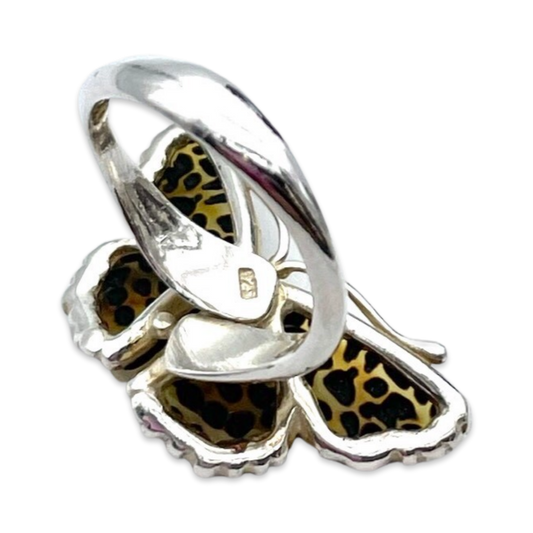 Small silver amber ring Butterfly