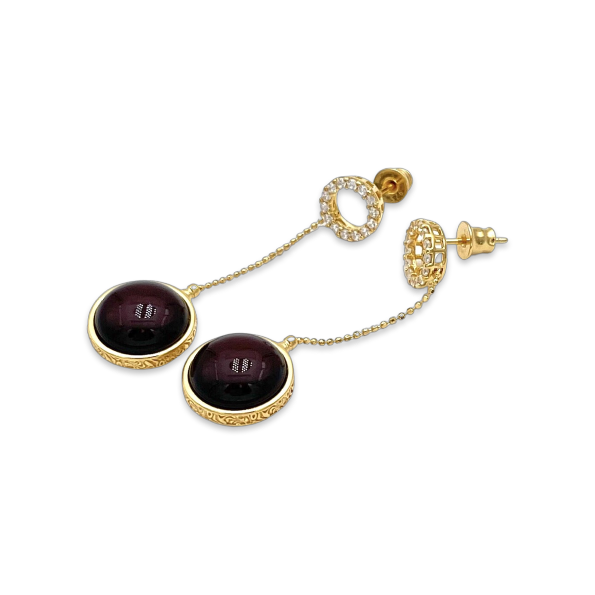 Gold-plated earrings with amber and zircons