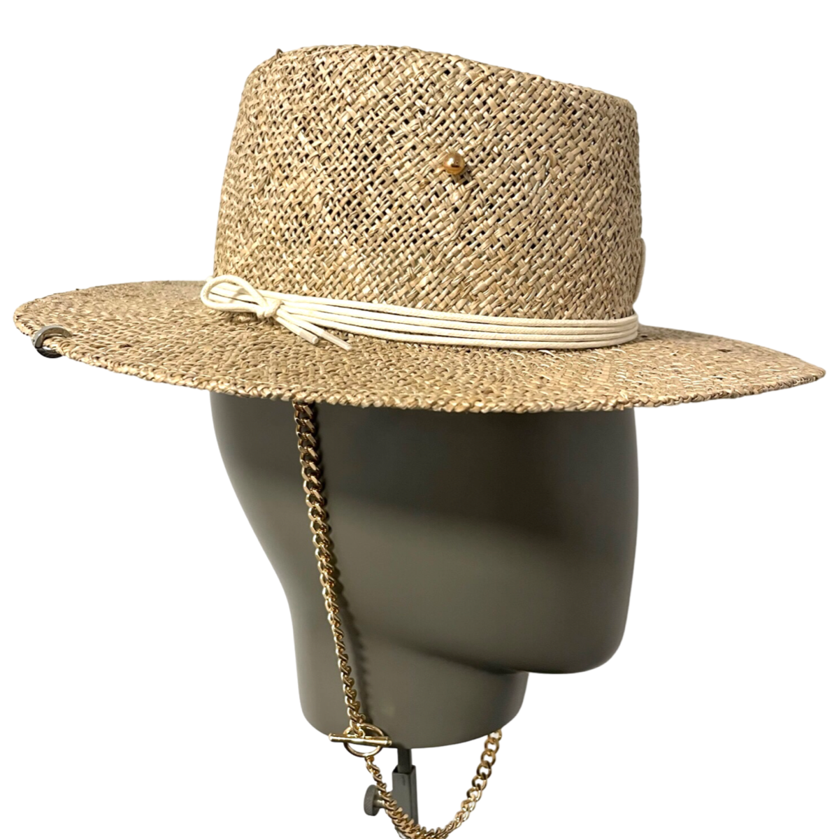 Monogram embellished Chain Strap Boater Hat