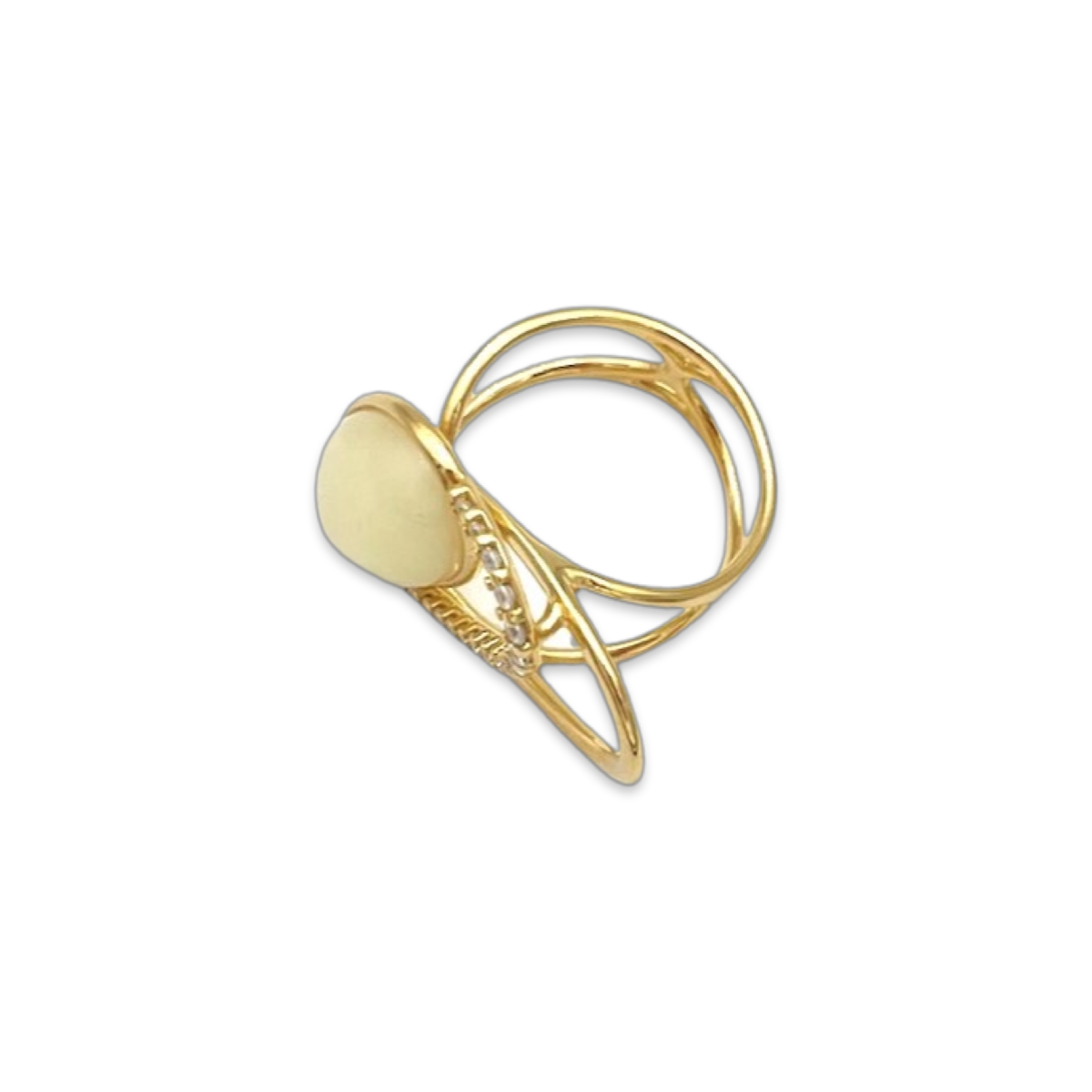 Gold-plated ring with amber and zircons