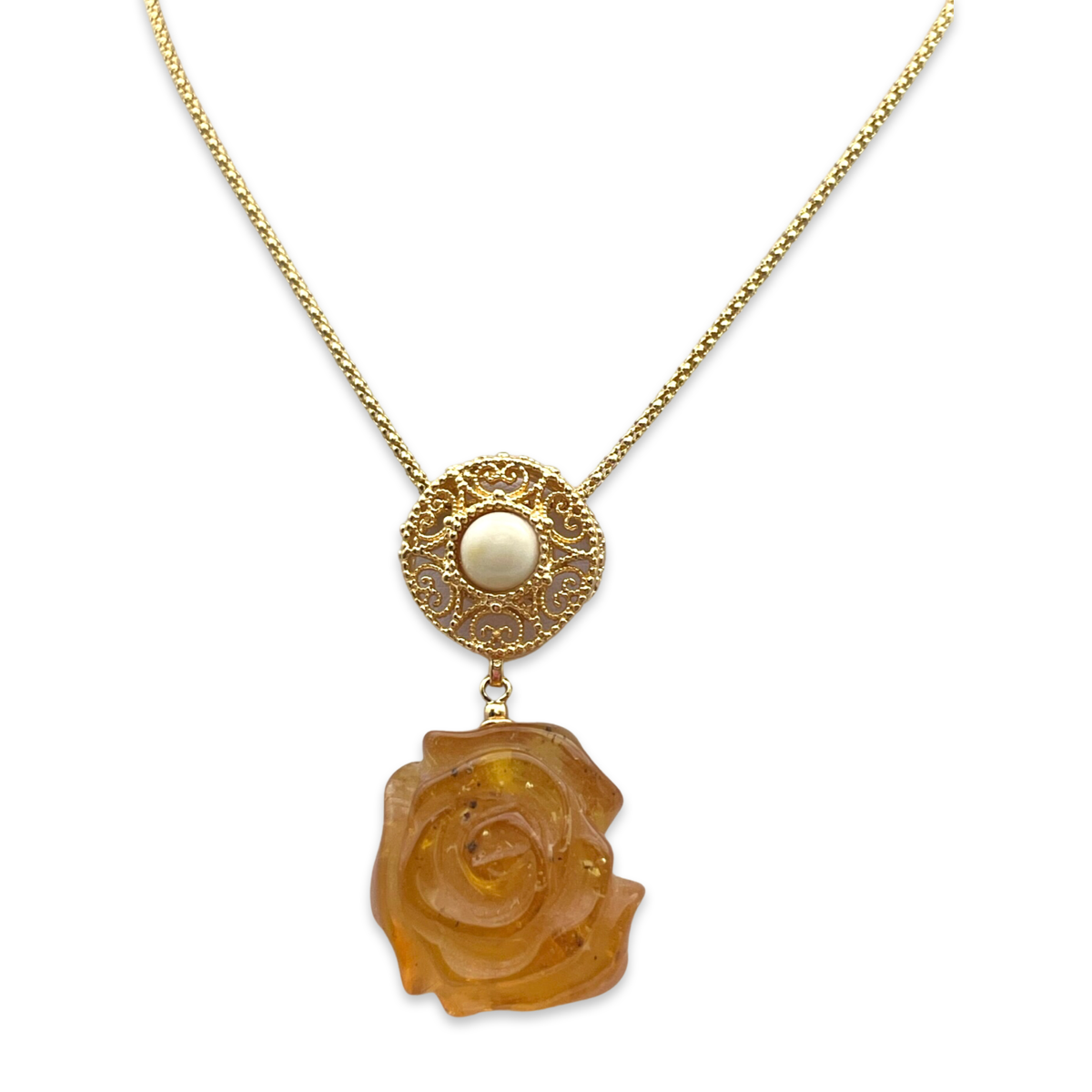 Gold plated necklace with amber rose