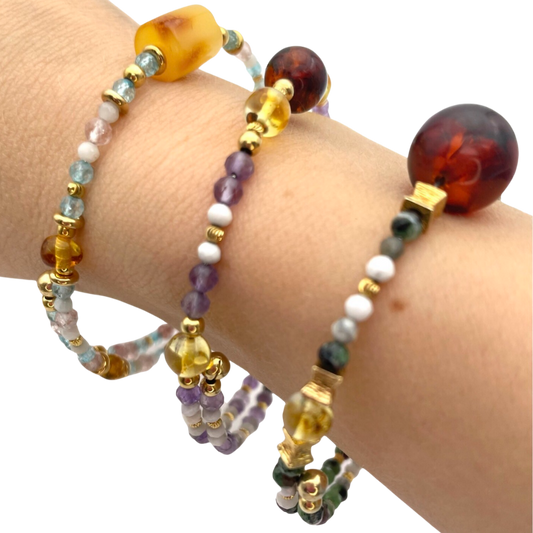 Gold plated amber multistone bracelet