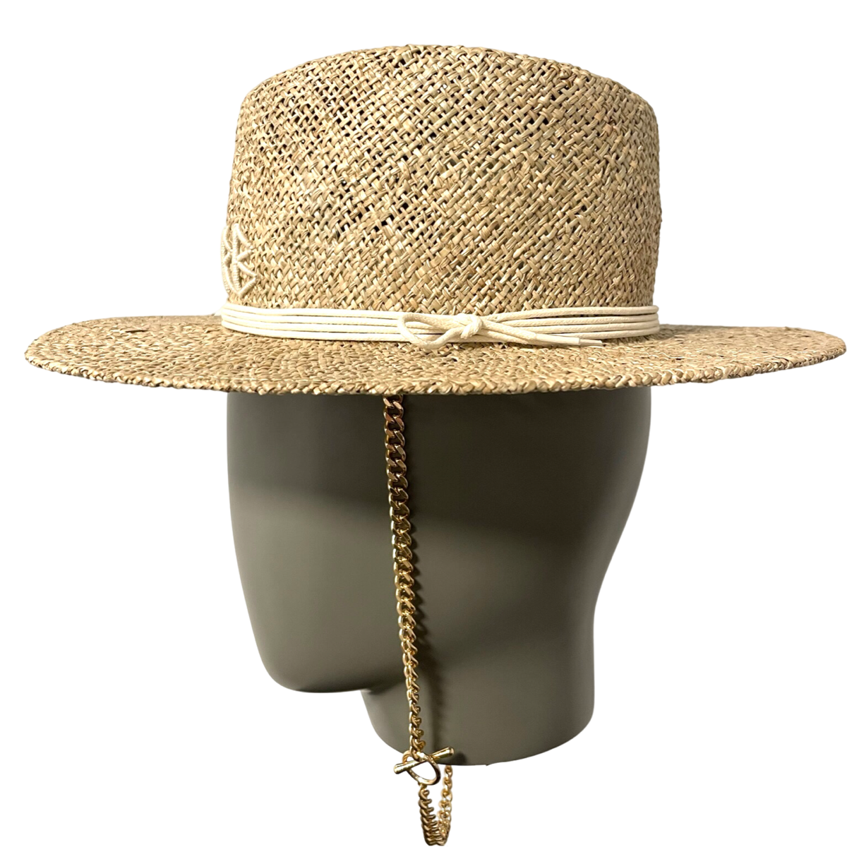 Monogram embellished Chain Strap Boater Hat