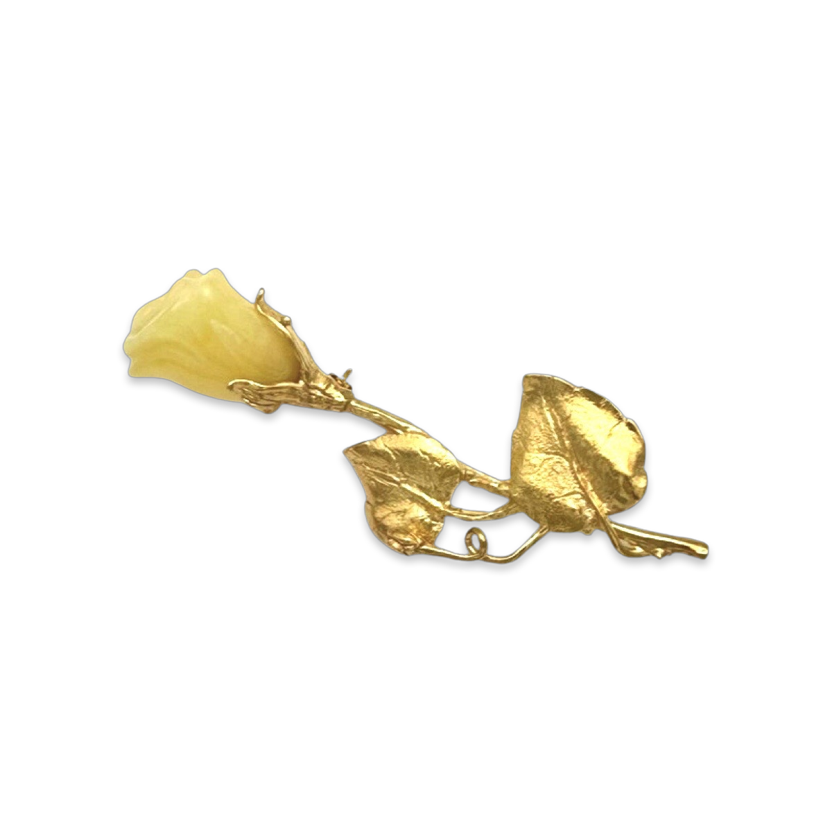 Amber rose, gold-plated brooch