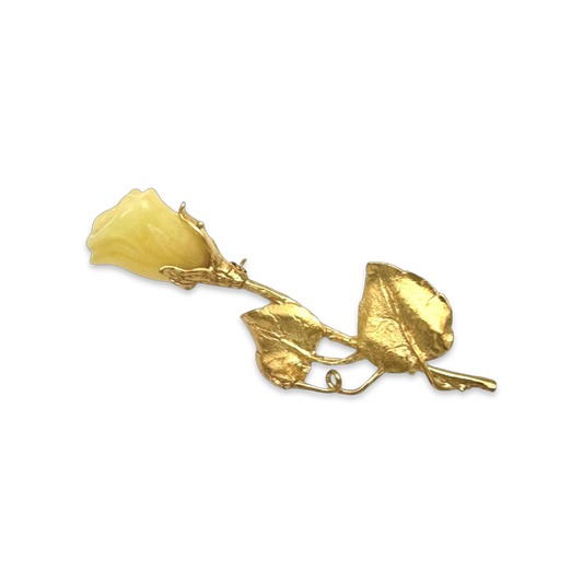 Amber rose, gold-plated brooch