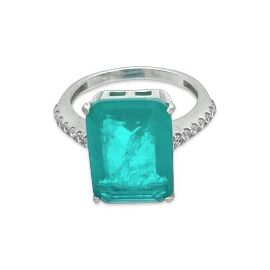 Silver ring with Paraiba and zircons