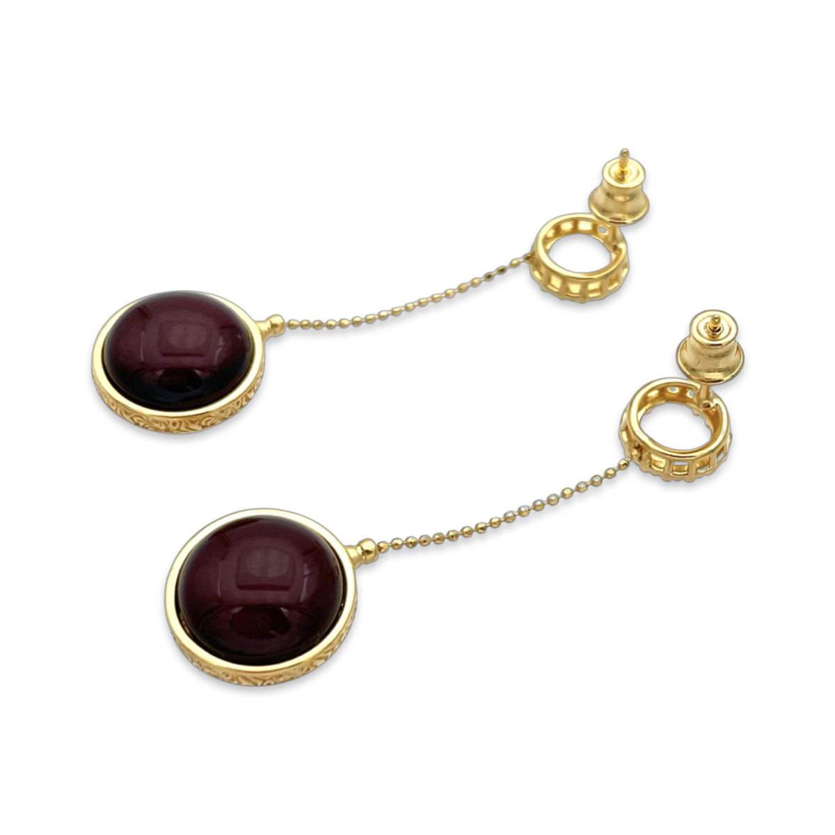 Gold-plated earrings with amber and zircons