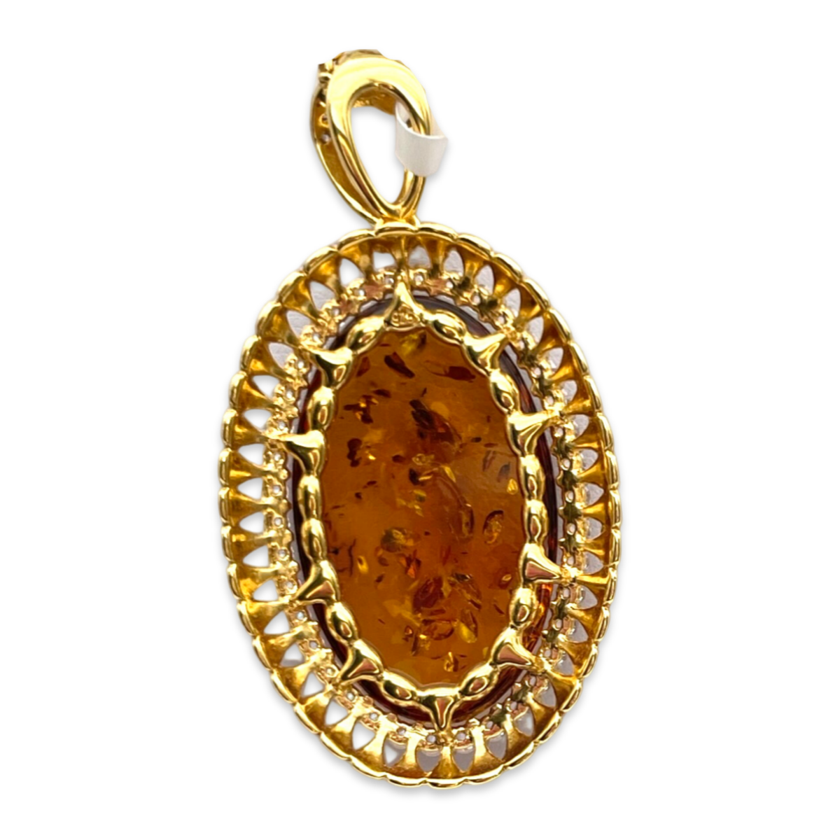 Gold-plated pendant with amber and zircons