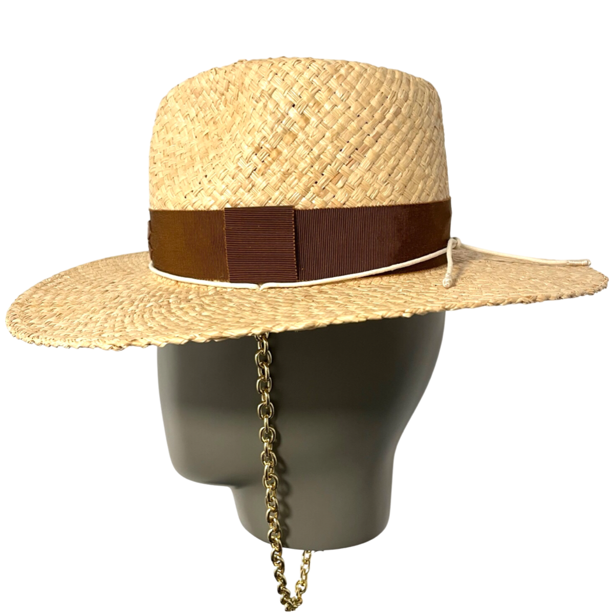 Chain Strap Straw Fedora Hat